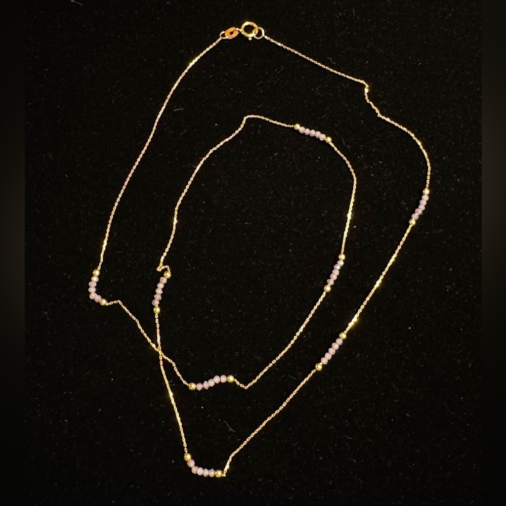 10k yellow gold amethyst bead station necklace - Picture 5 of 8